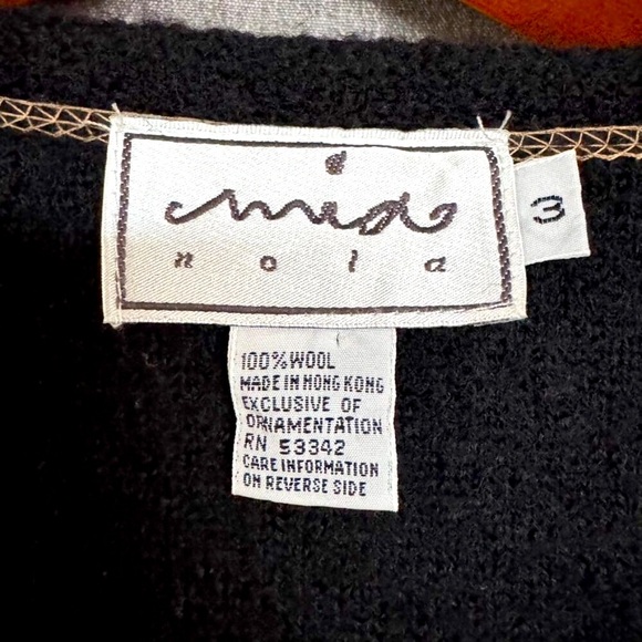 Vintage Mia Nola Black Boiled Wool Embroidered Boxy Cardigan Sweater Size Large - Picture 8 of 8